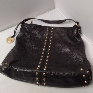 Michael Kors Uptown Astor Tote Handbag  Satchel Studded Purse Bag Black Gold MM